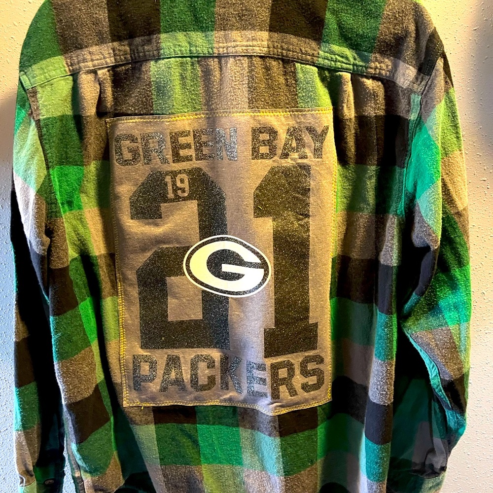 Green Bay Packers upcycled flannel shirt